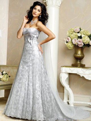 2012 discount Wholesale Silver Empire Waist Lace Wedding Dress