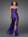 Affordable A line Purple Strapless Sweetheart floor-length Evening Dress