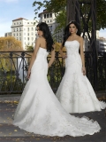 Fashion Cheap beading appliques decoration around dress Strapless chapel train Satin & organza trumpet wedding dresses