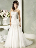Cheap traditional Strapless beading appliques bodice and tulle skirt Mermaid Wedding dresses