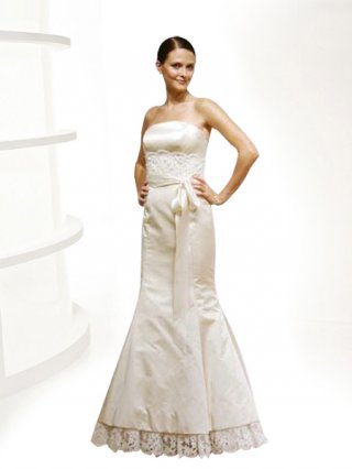 Discount Chic taffeta with lace hemline and ribbon decoration trumpet & Mermaid Wedding dresses