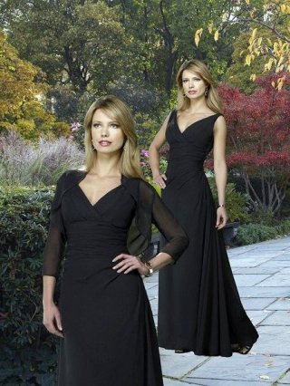 V-neck Black Chiffon Floor Length Mother of Groom and Bride Dress