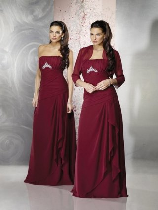 Burgund Wholesale Cheap mermaid Strapless Empire Waist Beading Mother Of The Bride Dres