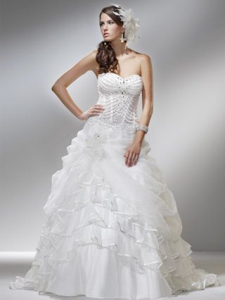 Discount Wholesale New Style White Strapless Sweetheart Organza Princess Wedding gown