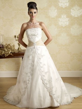 Discount Wholesale New Style White Strapless Organza Princess bridal Wedding Dress