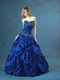 New style Royal Blue Wholesale Satin Strapless Beading Embroidery Sweep length Ball gown/ Prom Dress