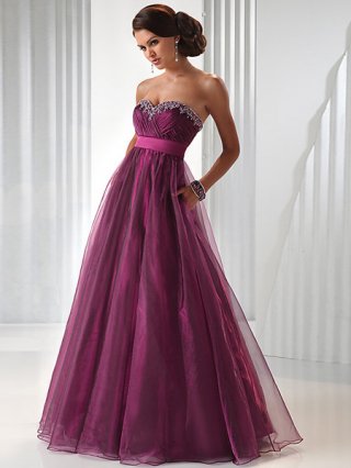 Cheap Empire waist Wholesale Grape Strapless New Style Sweetheart A-line floor length sequin Prom Dress