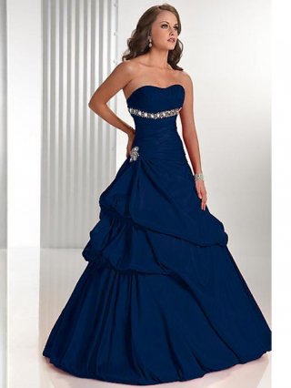 Sweetheart Style Royal Blue Strapless Asymmetrical taffeta Ruched floor length Prom Dress