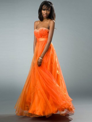 New Style Orange A-line Sequin Working Empire Waist Strapless Sweetheart floor length Prom Dress