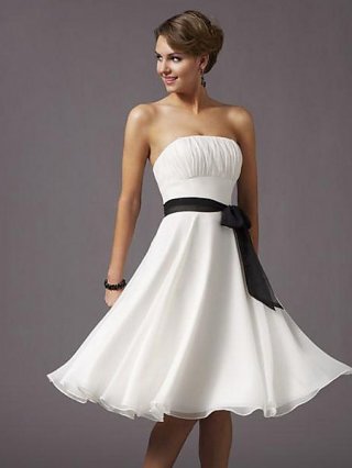 Cheap Elegant New Style Strapless empire waist Design Tea Length bridesmaid/ Cocktail Prom Dress