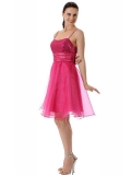 Enticing Fuchsia Spaghetti Straps sequin fashion design organza Cocktail Dress
