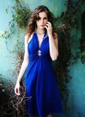 Halter V-neck sapphire plicated Fashion a-line Design Knee Length Cocktail Prom Dress