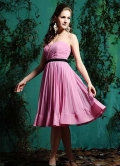 Princess Fushia A-line Strapless Pleated Chiffon Fashion Design Knee length Cocktail Prom Dress