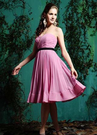Princess Fushia A-line Strapless Pleated Chiffon Fashion Design Knee length Cocktail Prom Dress