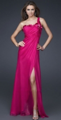 Bright Empire Wasit Side Draped With A Furcation And Asymmetrical Neckline Evening / Bridesmaid Dress