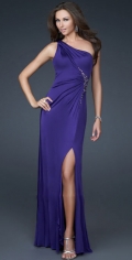 Inclined Draped With Appliques Chiffon Long Bridesmaid / Evening Dress with one Shoulder