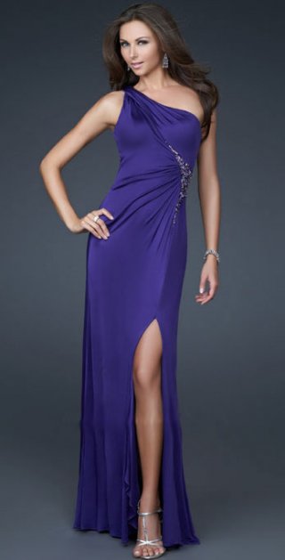 Inclined Draped With Appliques Chiffon Long Bridesmaid / Evening Dress with one Shoulder Inclined Draped With Appliques Chiffon Long Bridesmaid / Evening Dress with one Shoulder