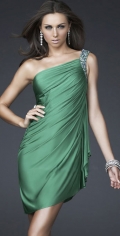 Fashion A Line Loose Fully Side Ruched With One Beading Shoulder Evening Dress