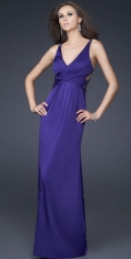 A Line Cross Pleated V Neckline Dropped Long Evening / Bridesmaid Dress