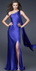 Elastic Satin Furcation Long Evening Dress One Back Ribbon With Beadings