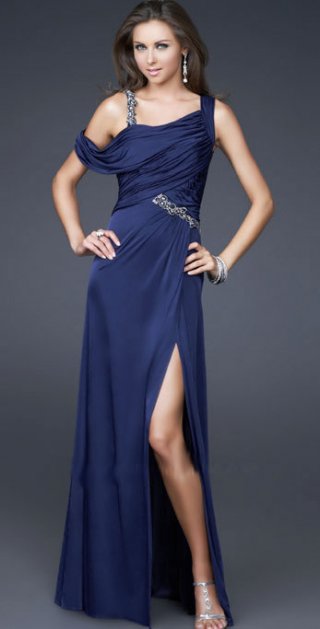 Fashion Off The Shoulder With One Appliques Straps Floor Length Furcation Evening Dress