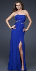 Elegant Scalloped-Edge Neckline Strapless Floor Length With A Furcation Chiffon Side Draped With Beadings Evening Dress