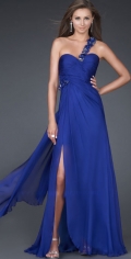 Attractive Floor Length Sweetheart With Appliques Strap Chiffon With A Furcation Side Draped Blue Evening Dress
