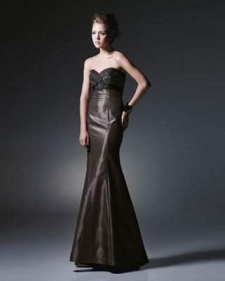 Brown Strapless Sweetheart Mermaid Design Appliques floor length Evening dress at a low price