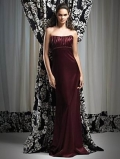 Burgundy elegant Cheap empire waist Strapless Design floor length Evening Party Gown At A bargain Price