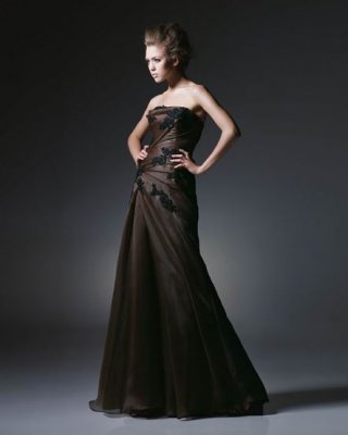 Brown Strapless Taffeta Cheap mermaid Appliques empire waist Design Evening Party Gown