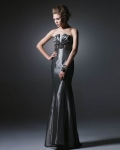 Mermaid Silver gray Strapless floor length Evening Party dress