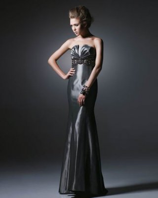 Mermaid Silver gray Strapless floor length Evening Party dress