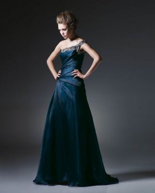 Hot One Strap Cheap Taffeta a-line beads working pleated Evening Party dress at a bargain price