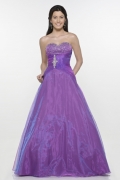 Purple Sweetheart A-line Beads Working Design floor length Evening Dress with Sash