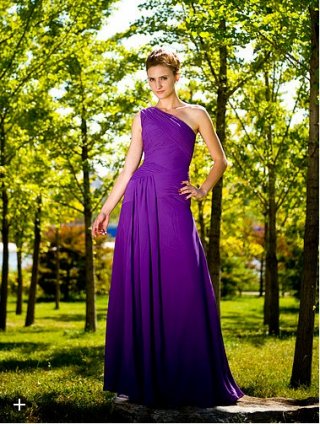 Column Chiffon One Shoulder Ruffled Bodice with Front Wattau Train Floor Length Bridesmaid Dress Formal Evening Dress Winter (EG