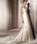 2012 Beaded Straps Scoop Neckline Floor length Satin Beach Wedding Dress