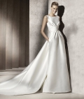 2012 New Design Back V-neck Satin Empire Waist Sweep length A-line Wedding Bridal Gown