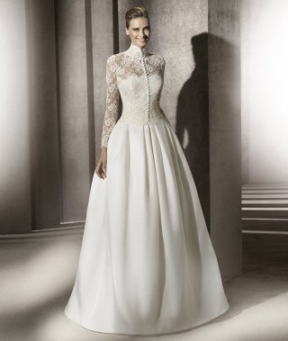 2012 Simple Satin Designer A-line with Lace Wrap Ball Gown Wedding Bridal Gown