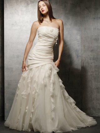 2012 Cheap Wholesale New Style White Strapless Puffed Princess taffeta&tulle Wedding Dress