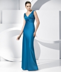 Turquoise V-neck Designer Floor length Column Satin Evening Gown
