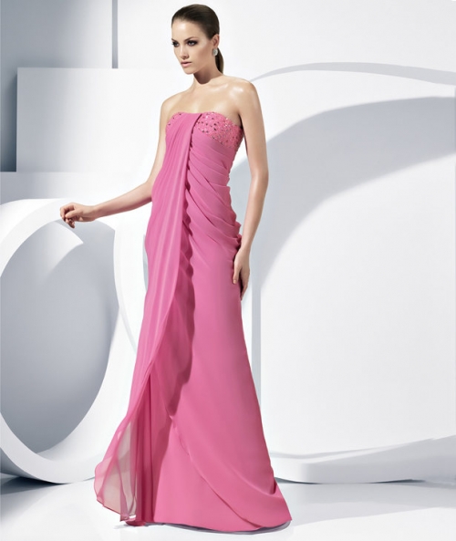 Affordable Strapless Sheath/ Column Chiffon Long Style Evening Gown