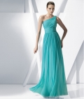 Modest One Shoulder Ruffled Chiffon Sheath/ Column Long Evening Gown