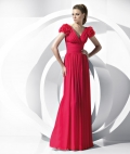 Charming V-neck Off the Shoulder with Sleeves Floor length Evening Gown