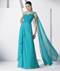 Wholesale Modest One Shoulder Pleated Chiffon Floor length Evening Gown