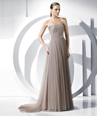 Princess Strapless Sweep length Long Style Organza/ Chiffon Evening Gown