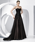Black Sweetheart Overlaid Organza Sweep length Prom Dress/ Evening Gown