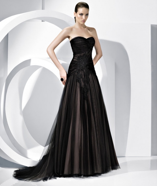 Black Sweetheart Overlaid Organza Sweep length Prom Dress/ Evening Gown
