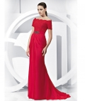 Red Off the Shoulder Lace Designer Floor-length Chiffon Evening Gown