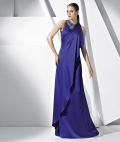 Pruple High Neckline Round Beadings Satin Long-length Evening Gown