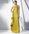 Yellow One Shoulder Satin Floor-length Sheath/ Column Evening Gown